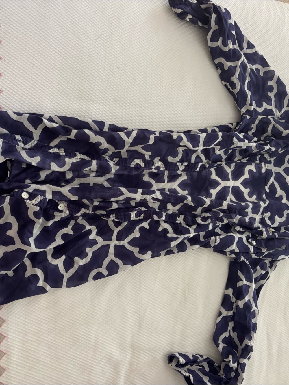 Roberta Roller Rabbit Navy and White Geometric Button-Up